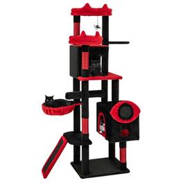 Kadyn - Large Gothic Cat Tree with Enclosed Condos and Plush Perches, Red - Black