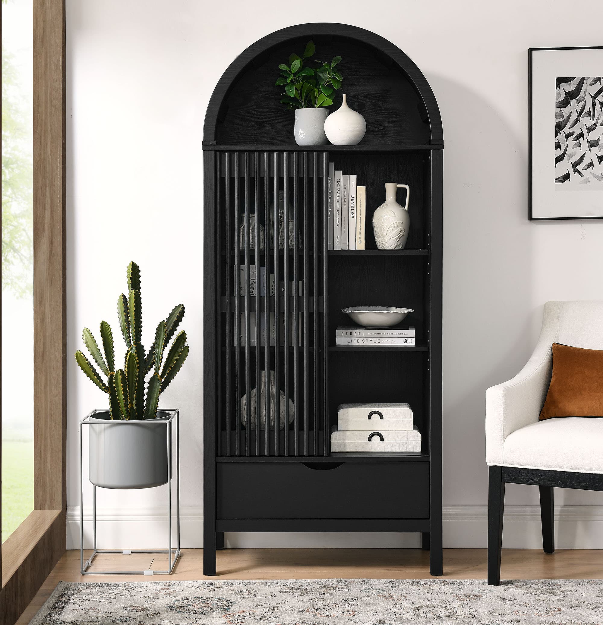Vaughn 71" Arched Storage Display Cabinet by Modway - Black