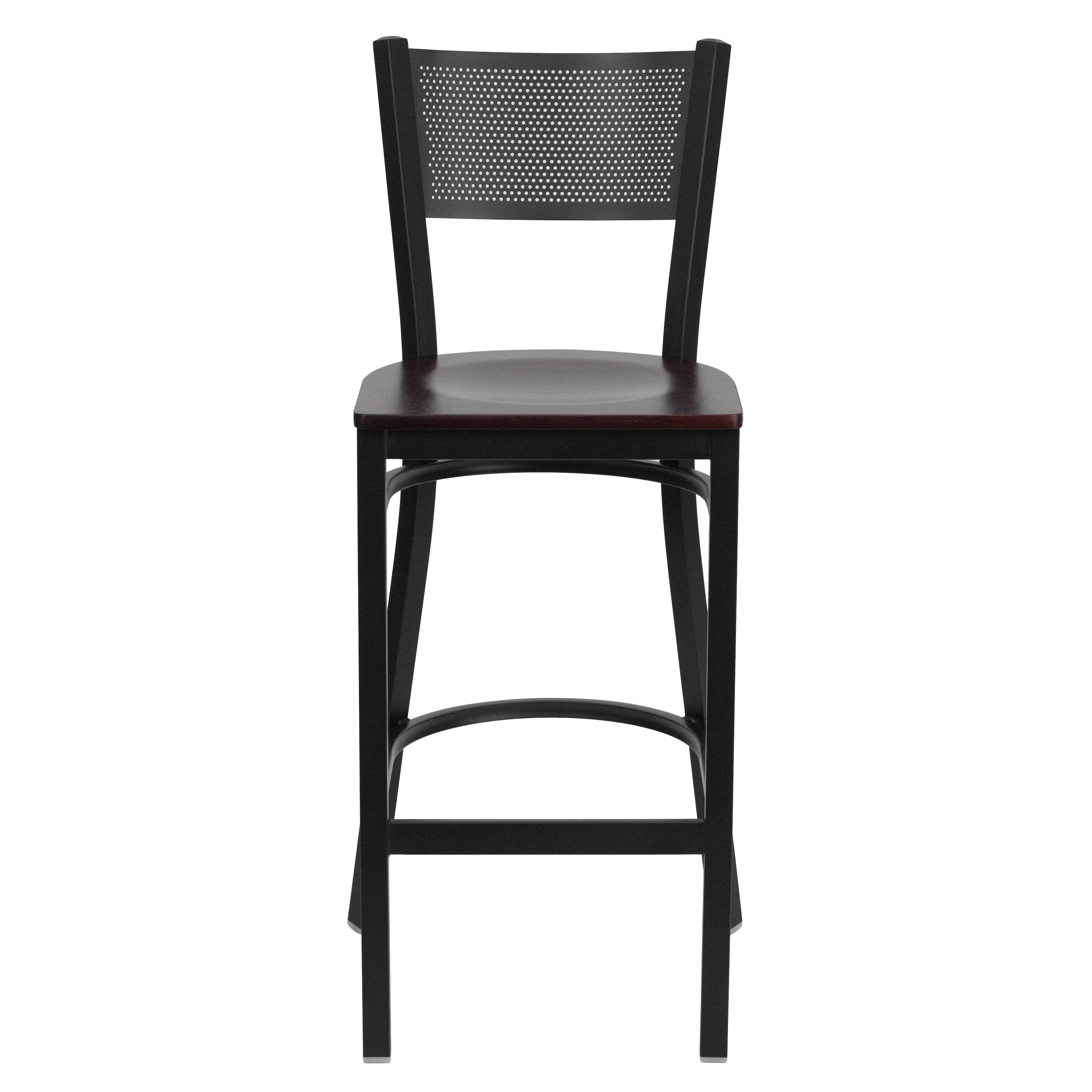 Alt View 5. Emma + Oliver - Grid Back Metal Restaurant Dining Barstool - Mahogany Wood Seat/Black Metal Frame.