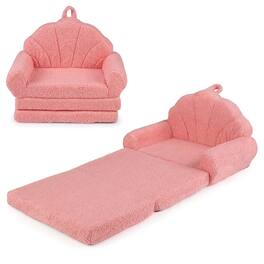 Costway - Fold-out Kids Sofa 2-in-1 Convertible Toddler Couch & Lounger with Non-slip Base - Pink
