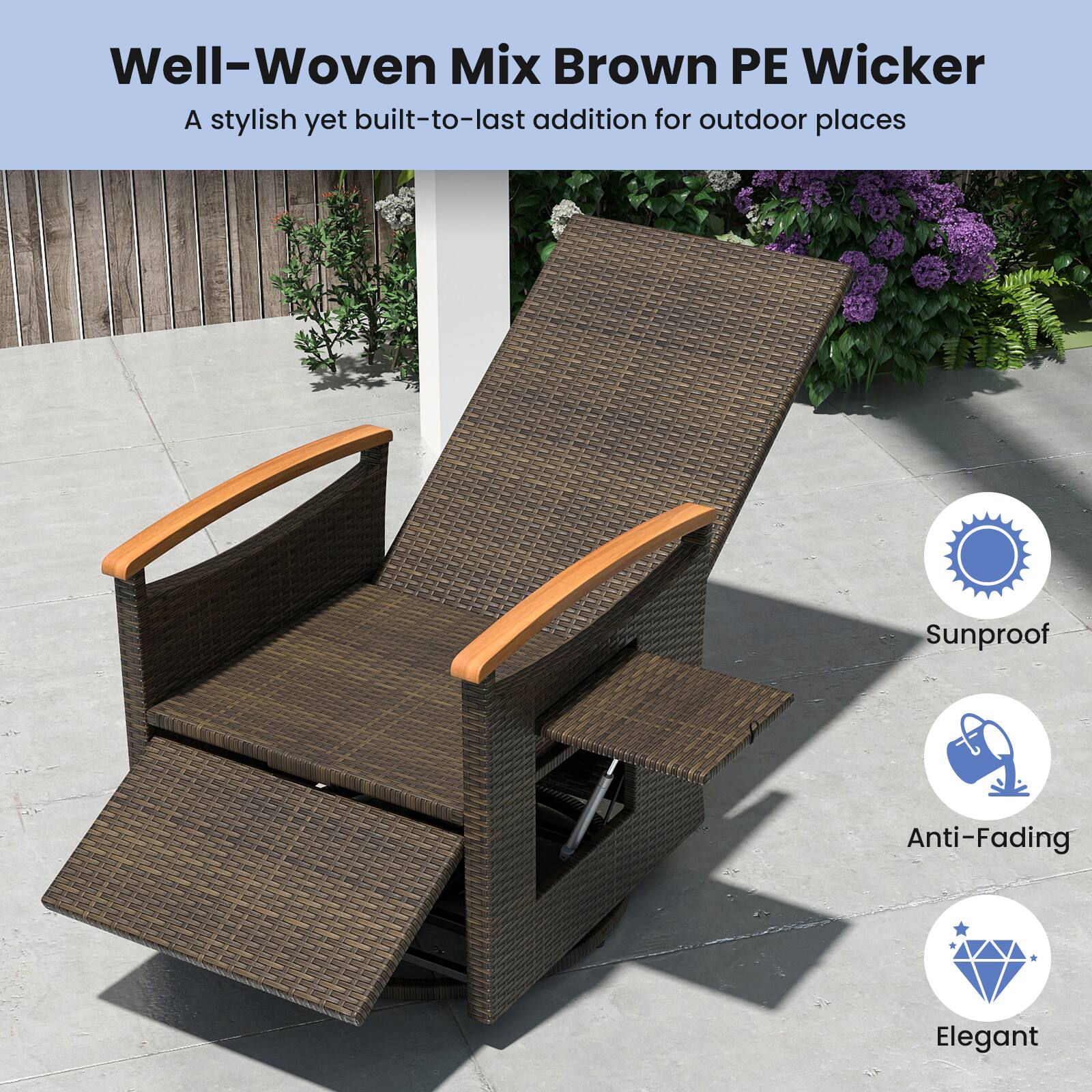 Well-Woven Mix Brown PE Wicker  
A stylish yet built-to-last addition for outdoor places  
Sunproof  
Anti-Fading  
Elegant