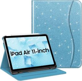 Fintie - Folio Case for iPad Air 11-inch (M4/M3/M2) & iPad Air 4th/5th Gen 10.9" | Multi-Angle Viewing Stand Cover with Pocket - Glittering Blue