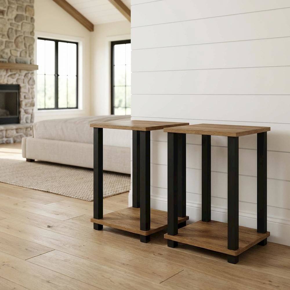 Angle. FurniFact - French Oak and Black Nightstand Set with Wooden Finish - French Oak/Black.