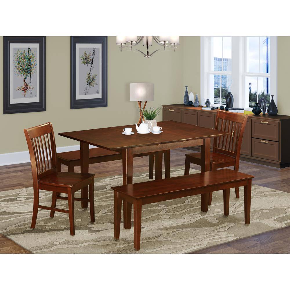 Alt View 2. East West Furniture - 5 Pc Kitchen nook Dining set-breakfast nook and 2 Dining Chairs 2 Benches - Mahogany.
