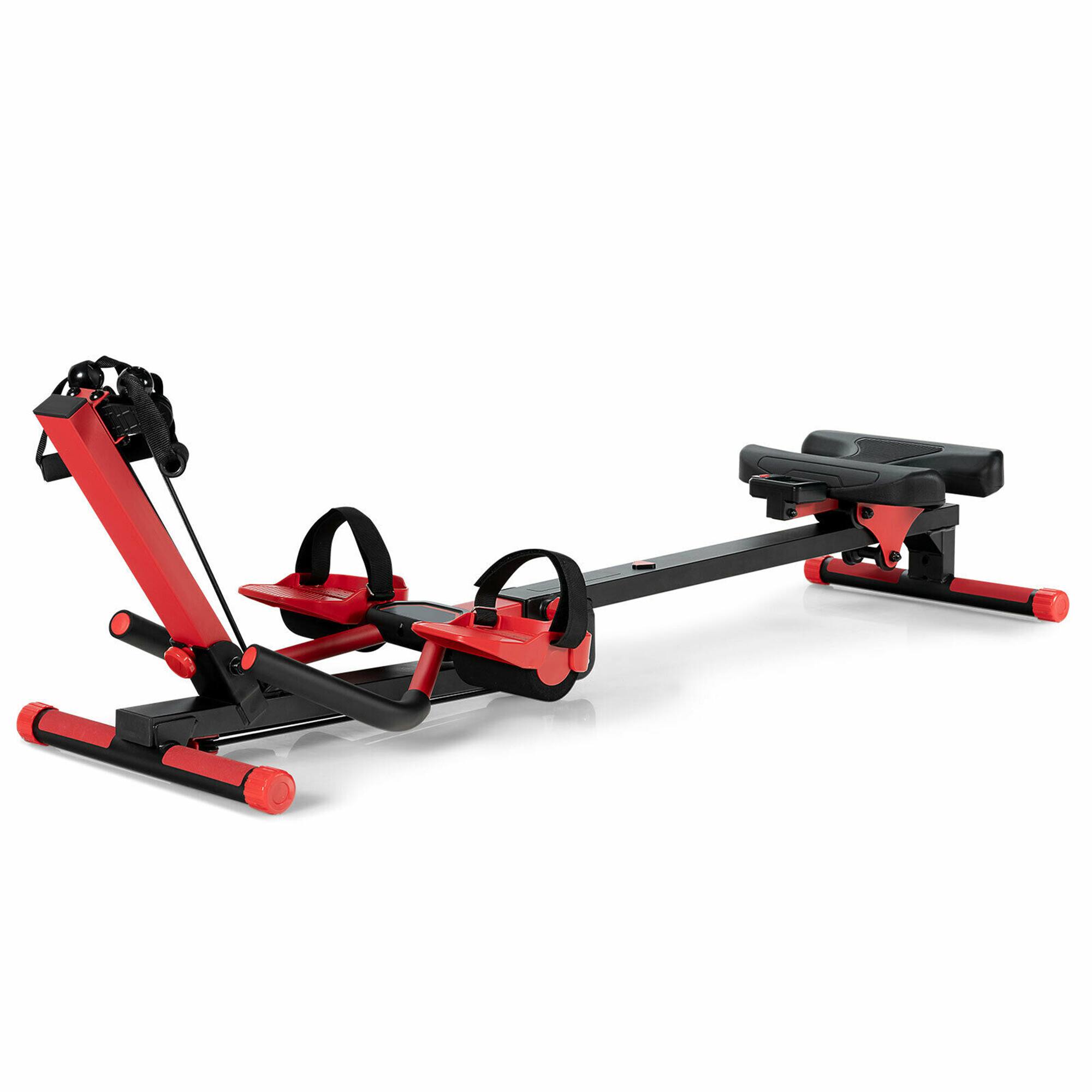 Alt View 19. Costway - 4 in 1 Folding Rowing Machine AB Crunch Workout Machine with Control Panel Home Gym - Black/Red.