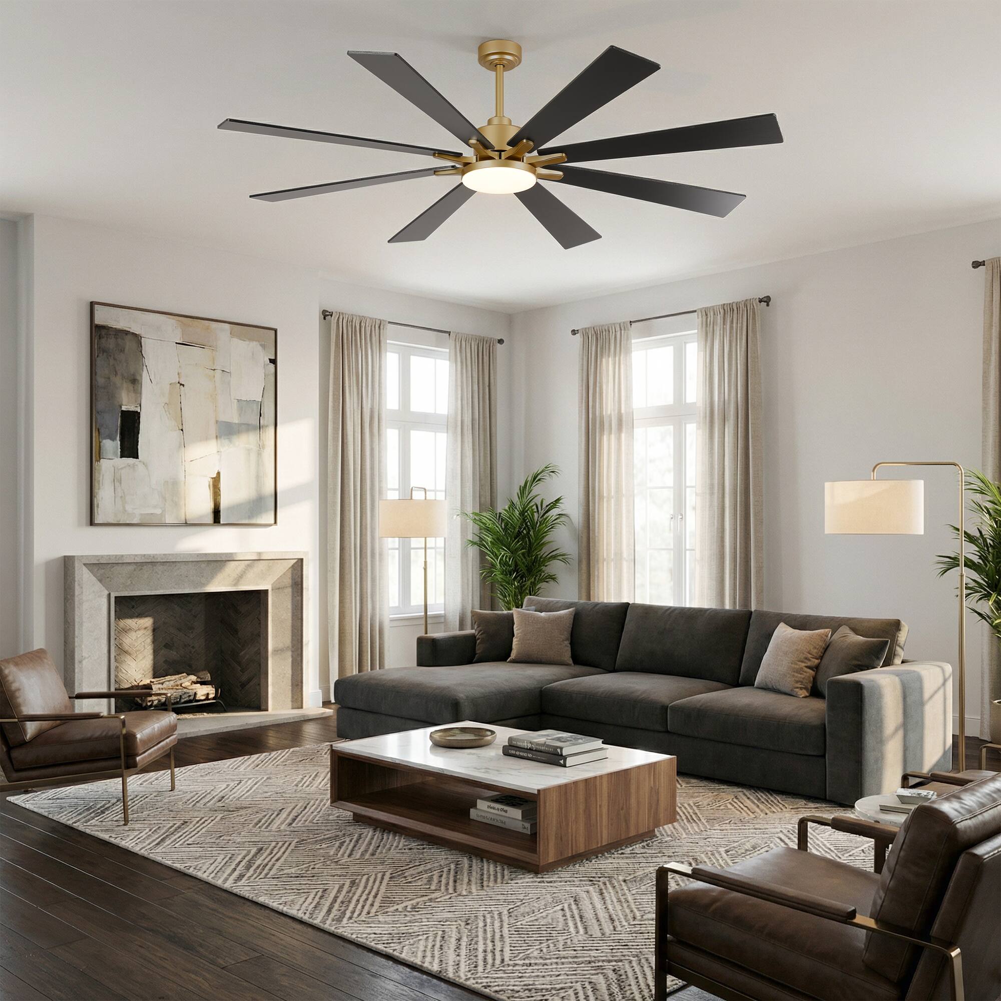 Back. Vaczon - 72 Inch Ceiling Fan with Light and Remote, 24W 3CCT Dimmable, 8 Blades, 6-Speed Reversible, Modern Ceiling Fan - Weathered wood.