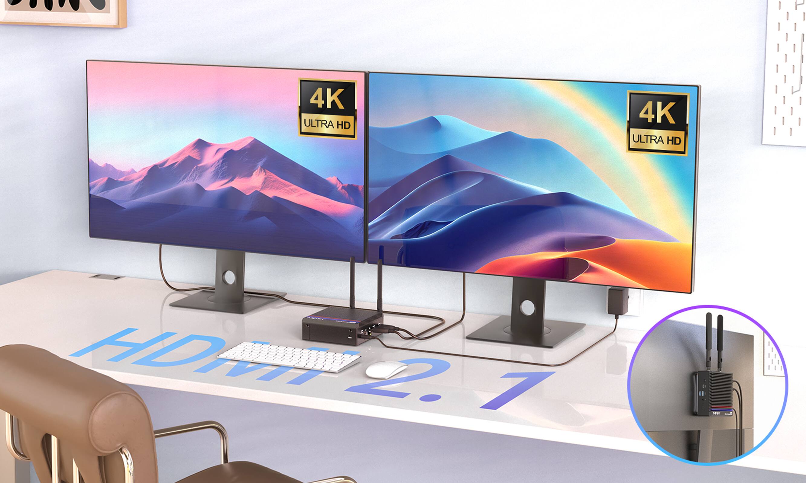 The text on the image reads "4K ULTRA HD 4K ULTRA HD HDA 21 7". This text is grouped as follows:

* "4K ULTRA HD" appears twice, indicating that the monitors are 4K Ultra HD.
* "4K ULTRA HD" is followed by "HDA 21 7", which might be a reference to the specifications of the monitors or a model number.