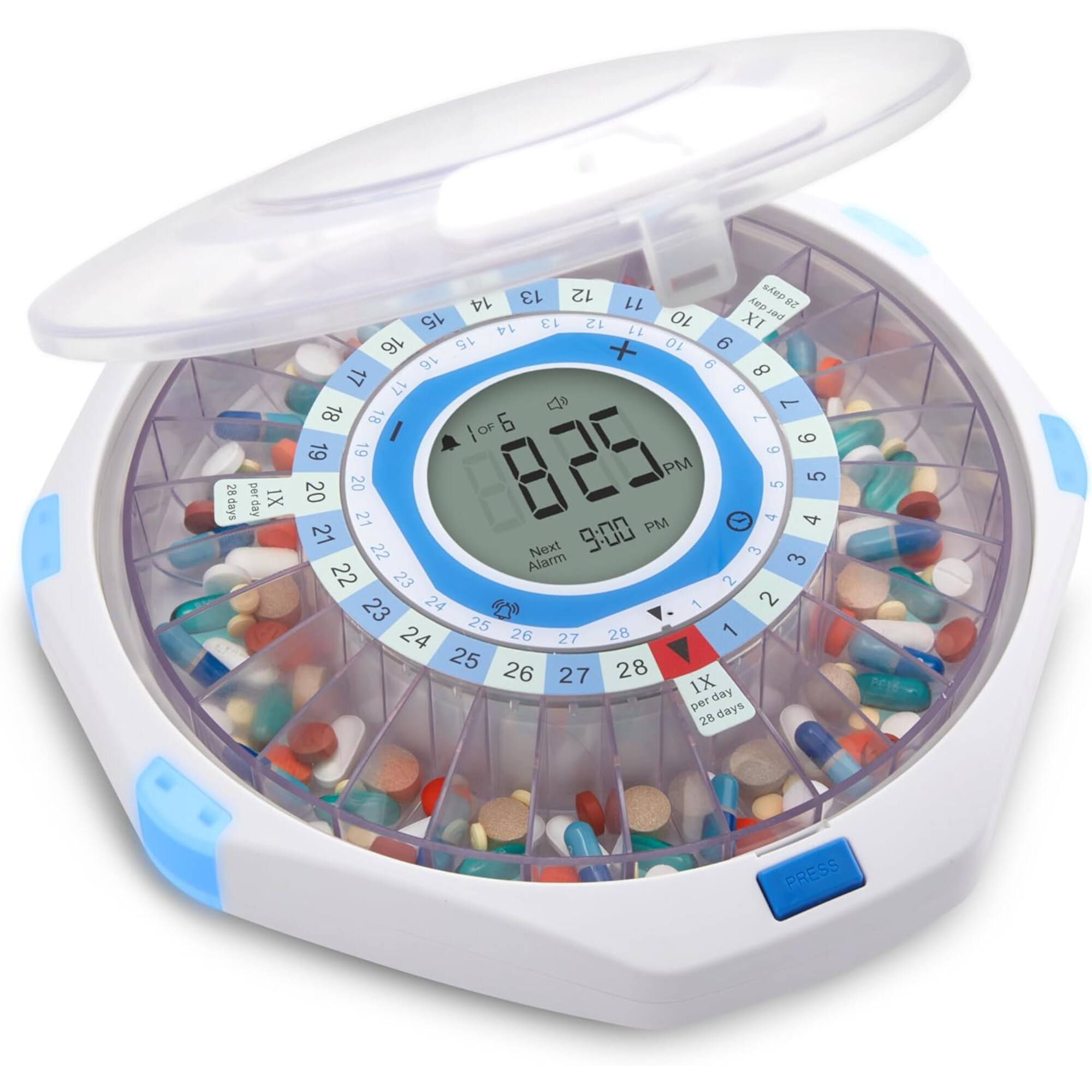 LiveFine - WiFi Automatic Pill Dispenser & 28-Day Remote Medication System W/Lock & Key - Frosted Lid