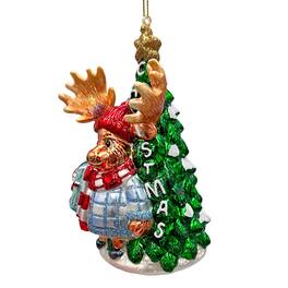 OrnamentallyYou - Cozy and Cute Sweater Moose Glass Christmas Ornament Farmhouse Elk Tree Decoration - Multi-colored
