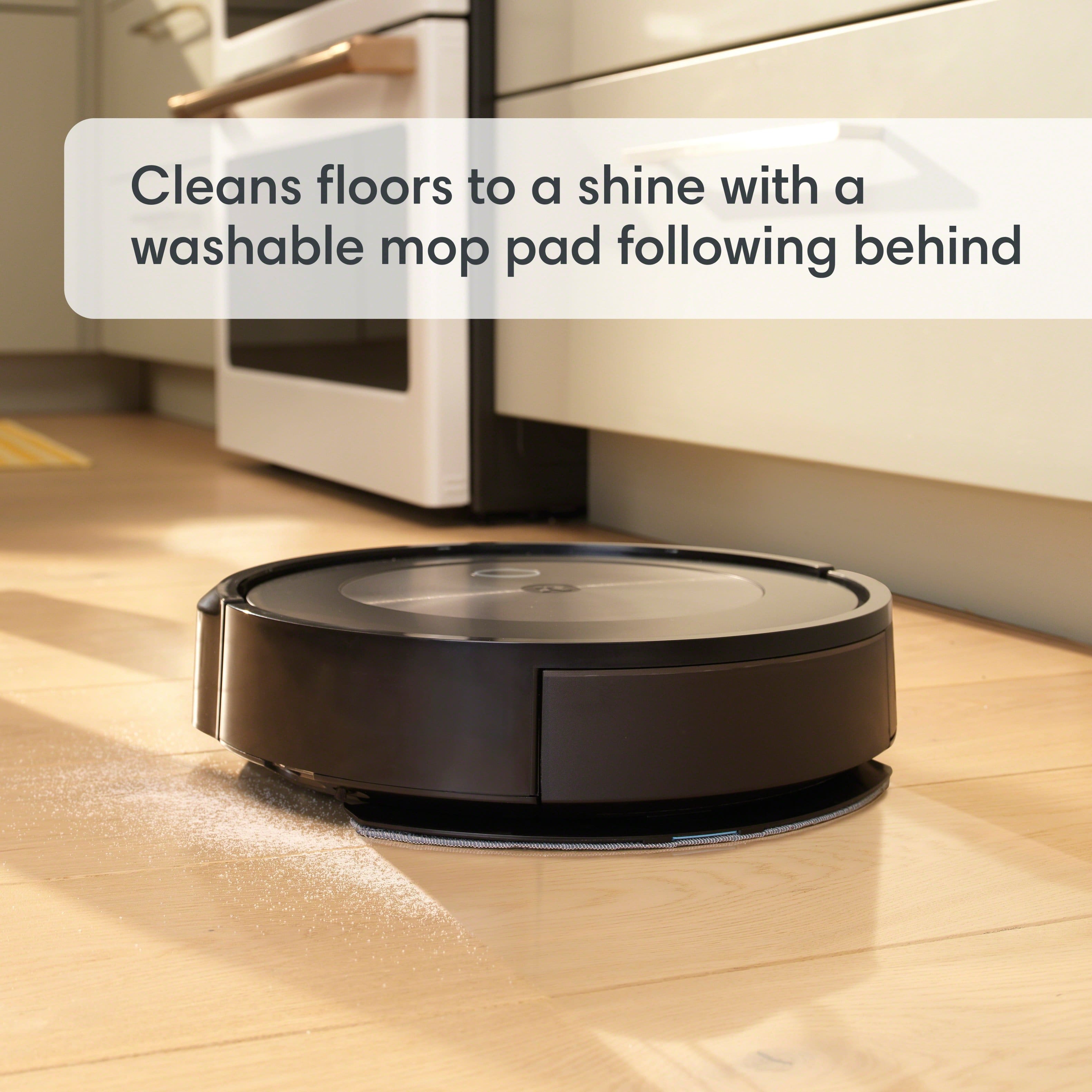 Cleans floors to a shine with a washable mop pad following behind.