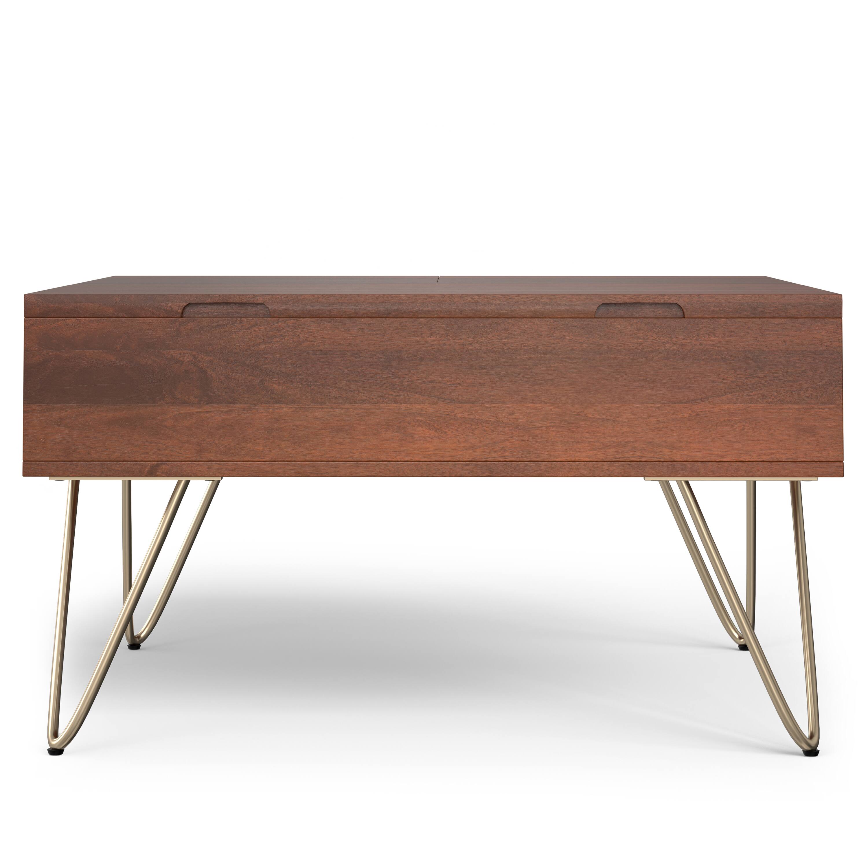 Left. Simpli Home - Hunter 32 inch Wide Solid Mango Wood Lift Top Square Coffee Table in Umber Brown, Gold - Umber Brown, Gold.