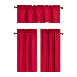 RT Designers Collection - 100% Polyester Gibson Solid 3 PC Kitchen Curtains Valance & Tiers Set 54" x 18" - Red