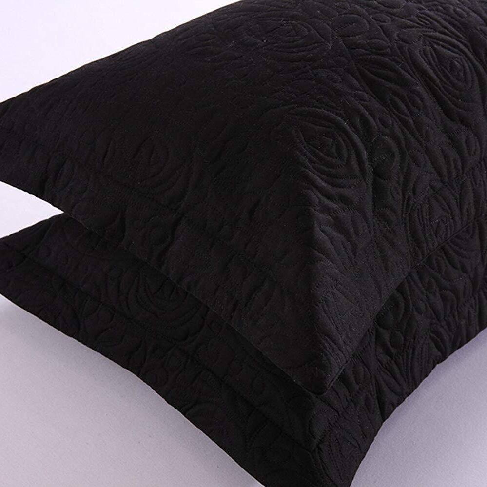 Back. MarCielo - 2-Pack Embroidered Solid Color Pillow Shams Polyester - Black.