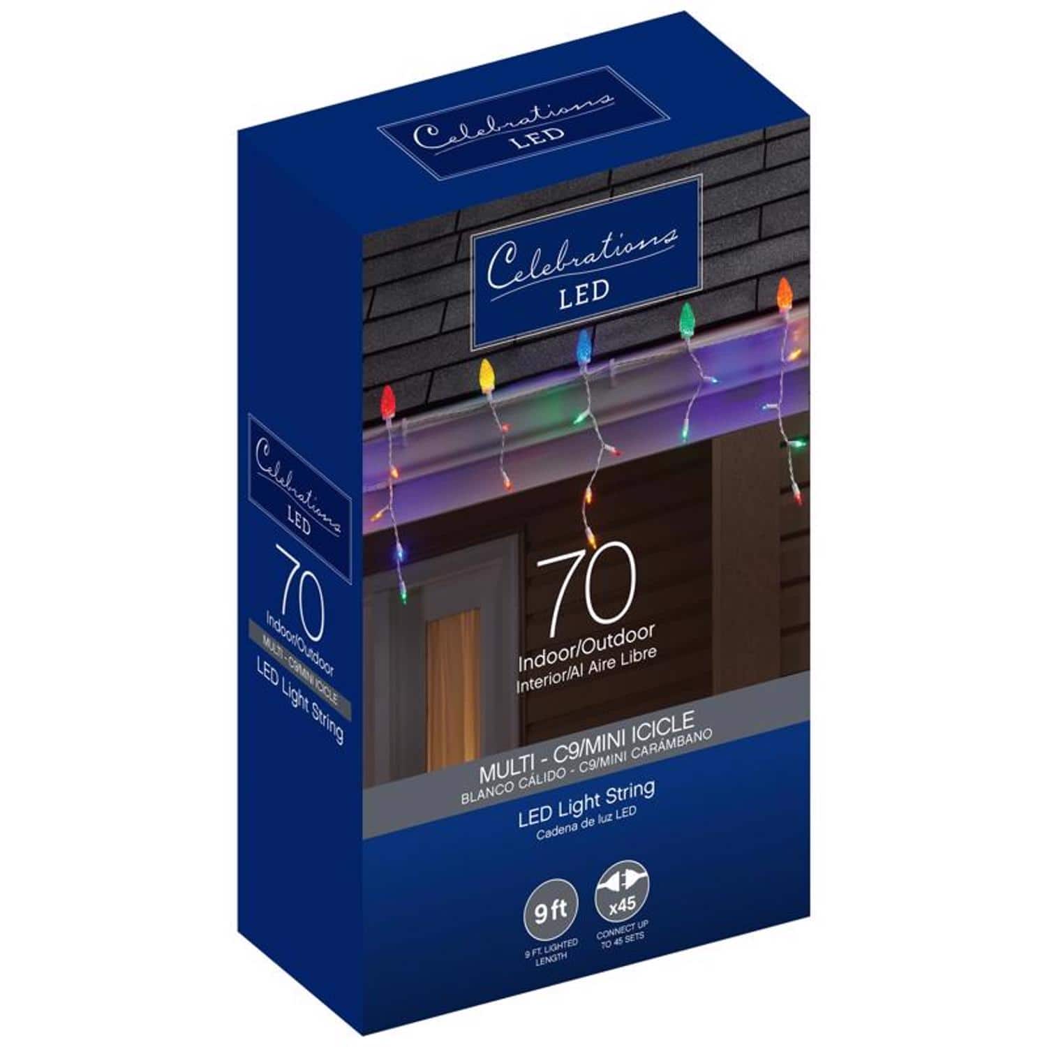 Celebrations - Blue LED C9 Multicolored 70 ct Icicle Christmas Lights 9 ft. price history on PriceWatchPro