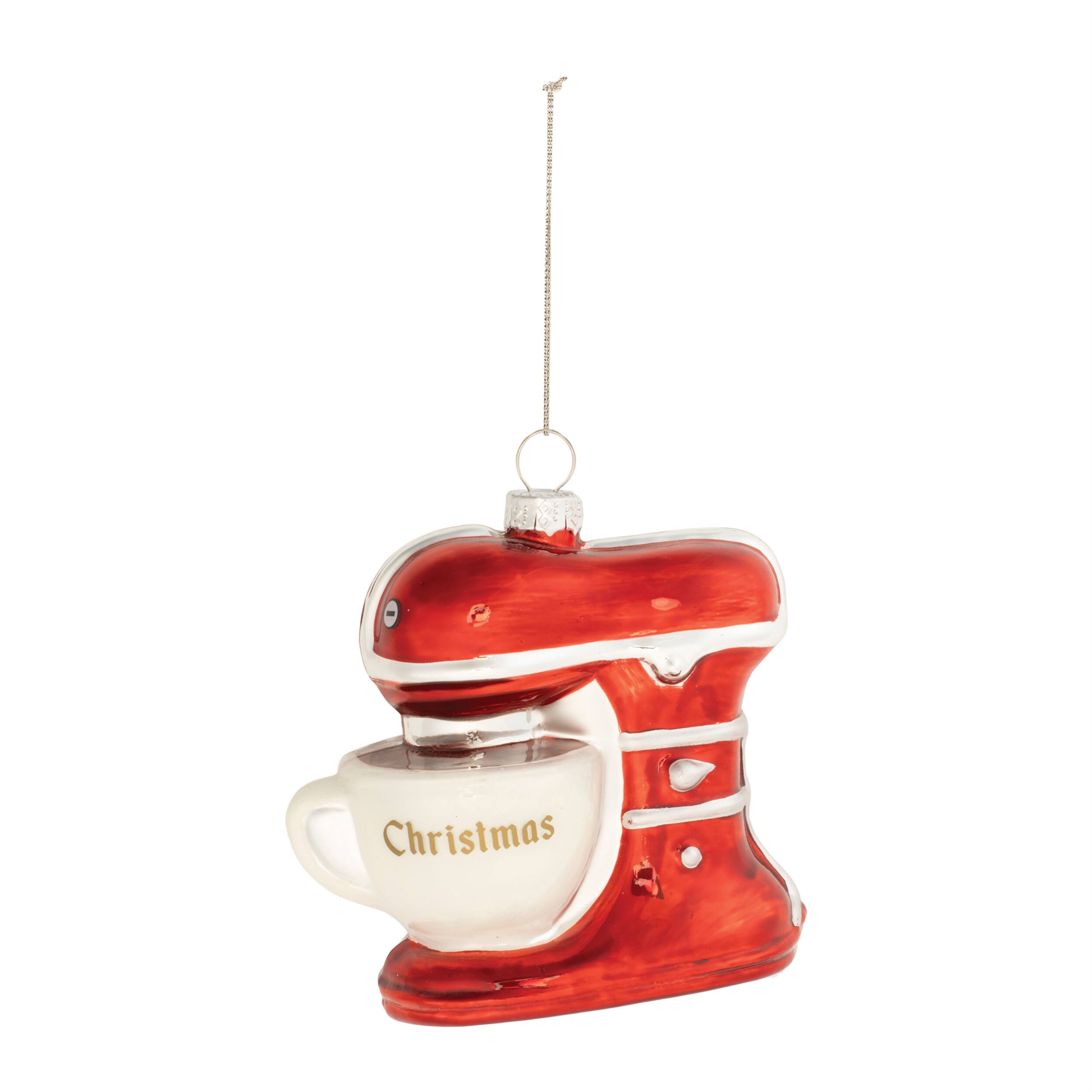 Angle. BreeBe - Glass Christmas Baking Mixer Ornament (Set of 12) - Red, White.