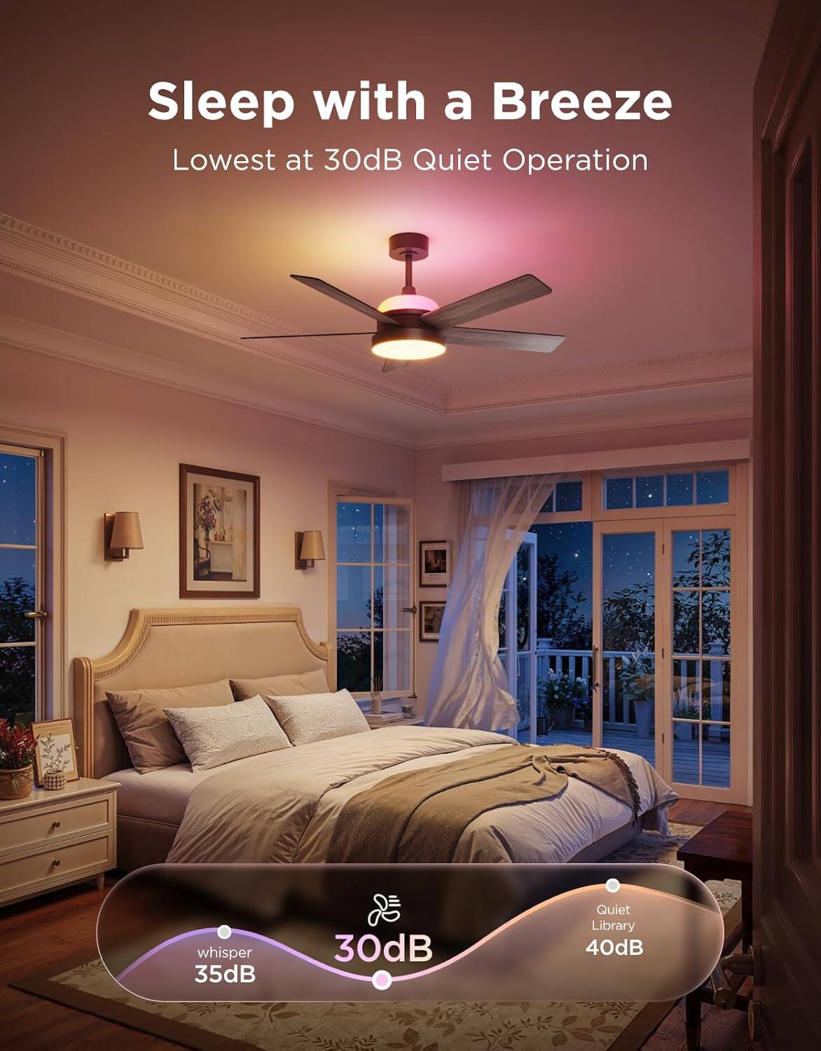 Sleep with a Breeze  
Lowest at 30dB Quiet Operation  
whisper 35dB  
Quiet Library 40dB