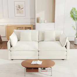 Ropilly - White Chenille Loveseat, Modern Fabric Loveseat Couch with Deep Seat and 4 Pillows - White