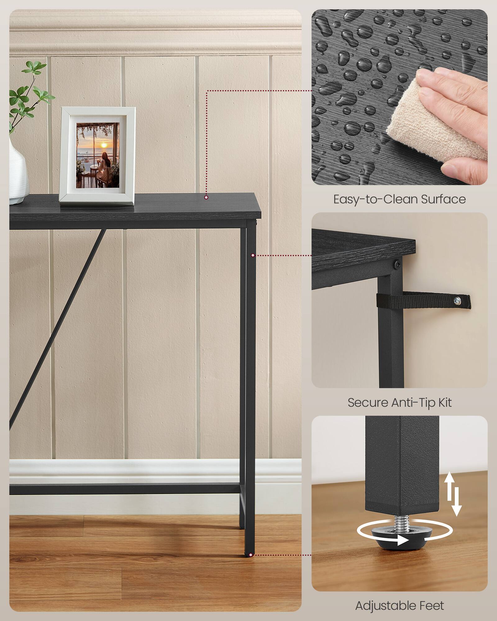 Easy-to-Clean Surface  
Secure Anti-Tip Kit  
Adjustable Feet
