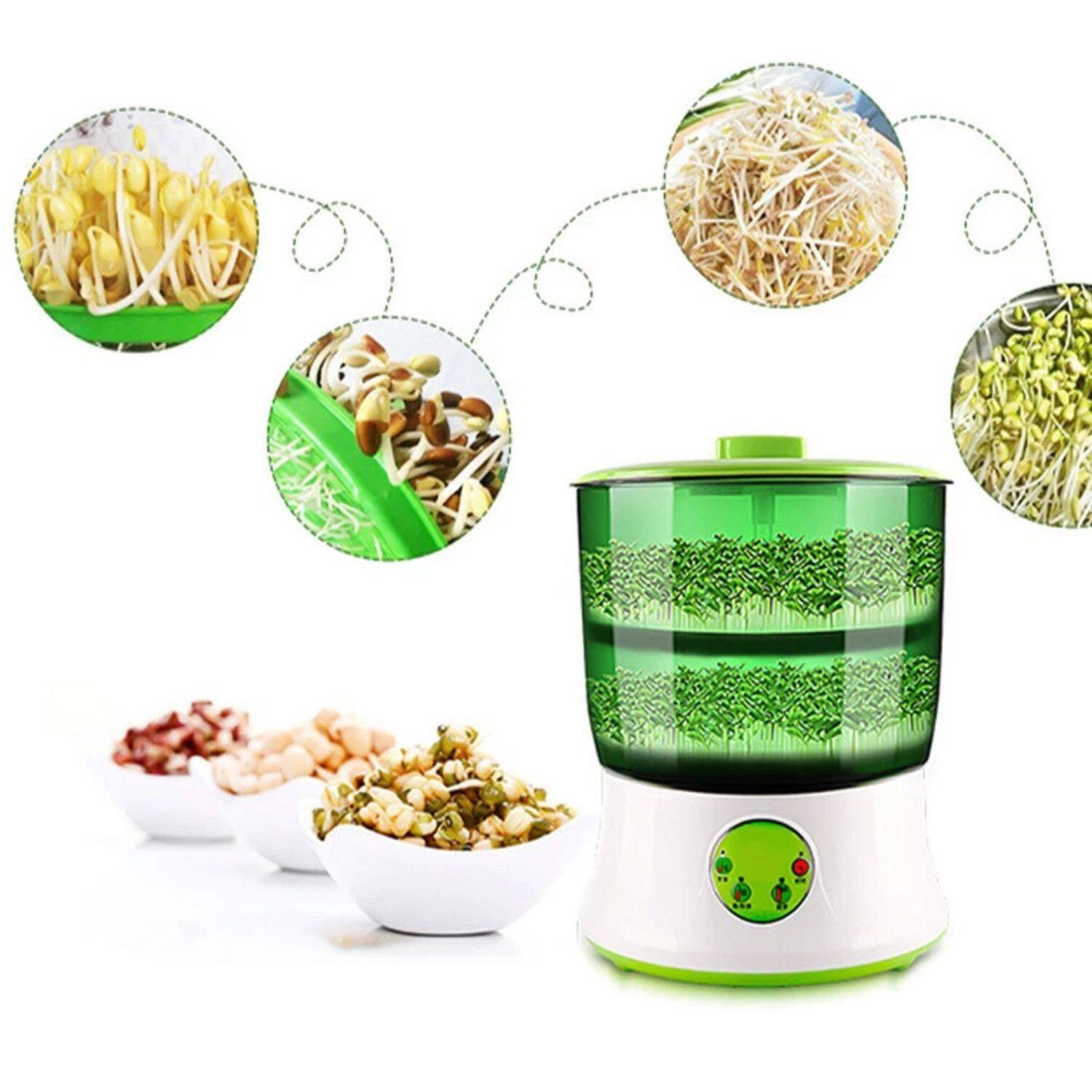 Left. Stock Preferred - 2-Layer Automatic Bean Sprout Maker Machine - Green.