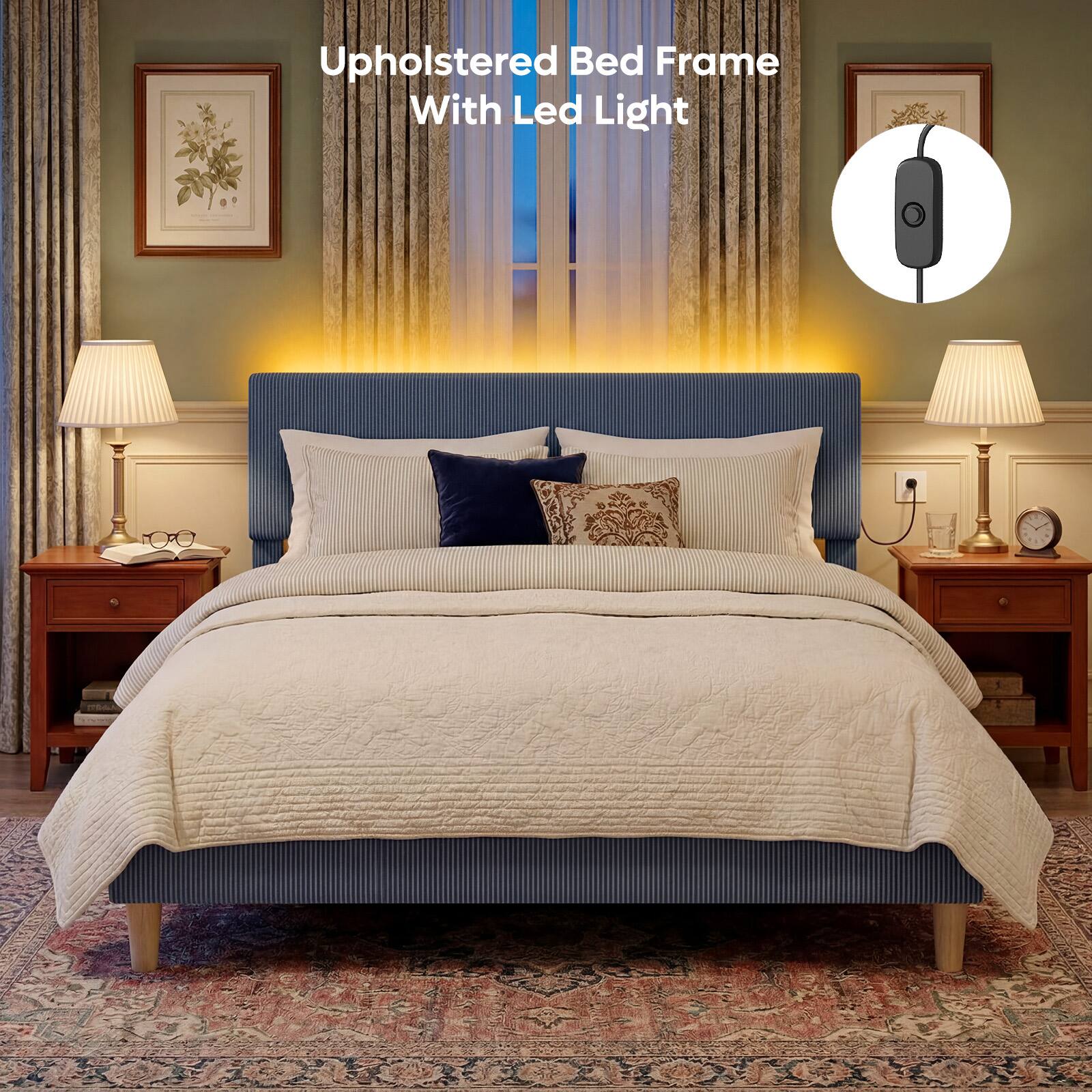 Upholstered Bed Frame With Led Light