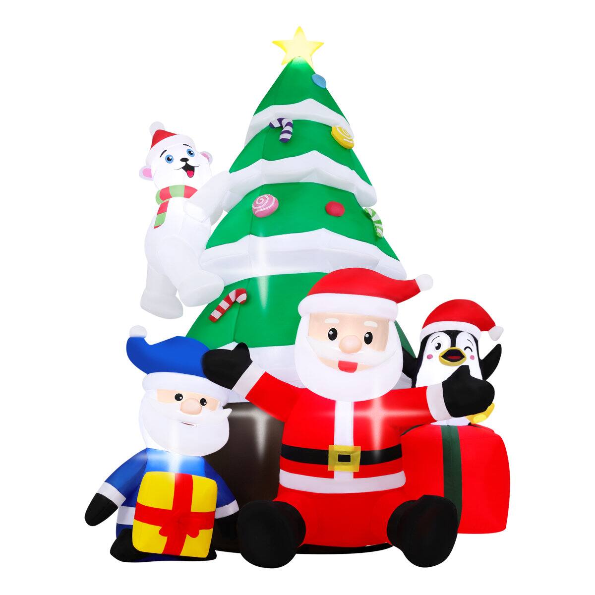 Alt View 6. Wisairt - 7FT Christmas Inflatable Santa Claus and Christmas Tree Gift Outdoor Yard Decoration with Built-in LED lihgts - Green|White|Red.