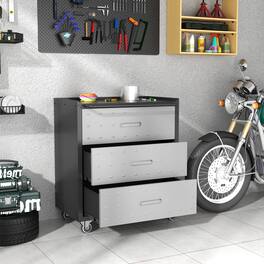 Anysun - 3-Drawer Industrial-Strength Lockable Rolling Metal Storage Cabinet - Gray