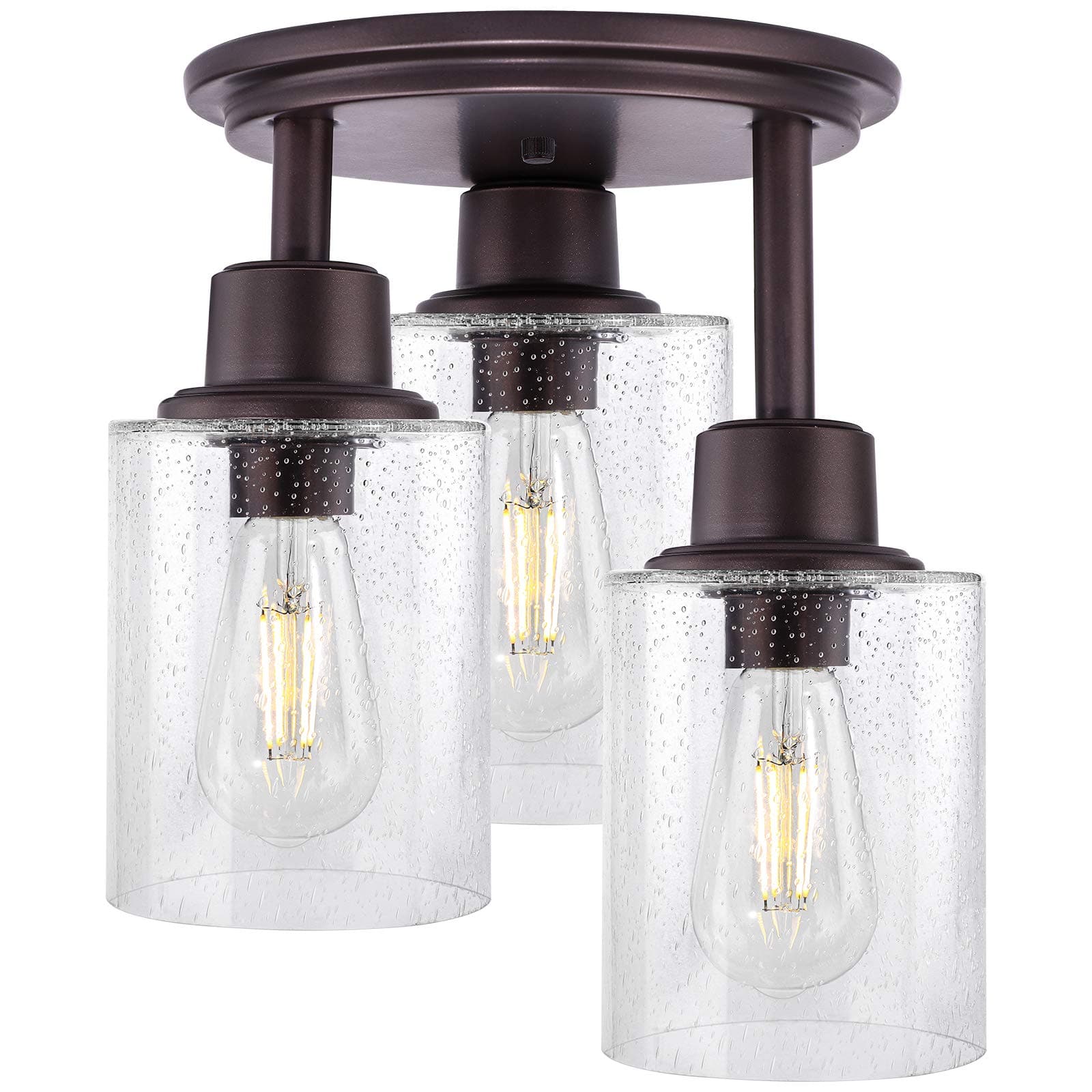 Earthley Blooms - Semi Flush Mount Ceiling Light Close To Fixtures Vintage Oil rubbed Finish With Clear Seeded Glass S - Bronze