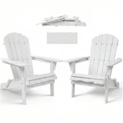 Front. HTUTWOO - Set of 2 Wood Lounge Patio Chair for Garden Outdoor - Wooden Folding Embossed Adirondack Chair, Wood Lounge Patio Chair - White.