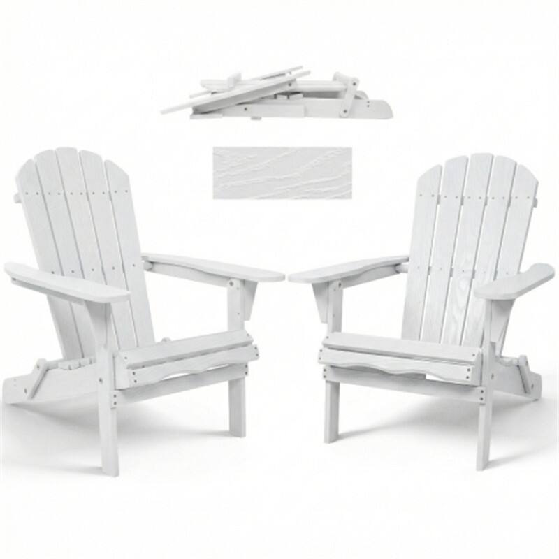 Front. HTUTWOO - Set of 2 Wood Lounge Patio Chair for Garden Outdoor - Wooden Folding Embossed Adirondack Chair, Wood Lounge Patio Chair - White.
