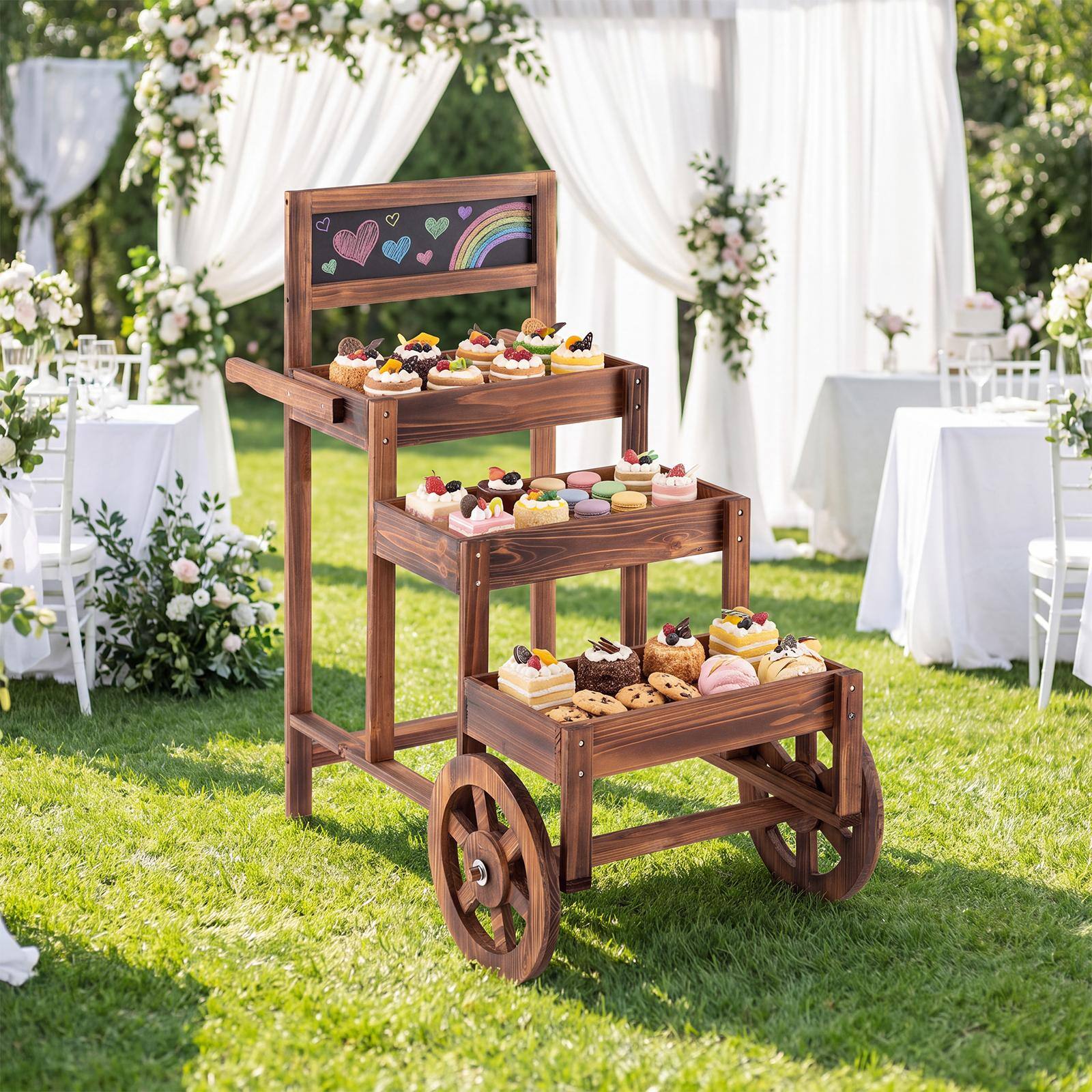 Alt View 4. Costway - Costway 3-Tier Carbonized Fir Wood Plant Display Stand with Chalkboard and 2 Wheels - Brown.