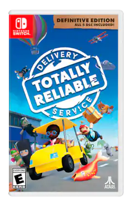 The Definitive Edition of Delivery Reliable Service for the Nintendo Switch includes all five DLCs. The game is rated E by the ESRB and is published by Atari. - E (Everyone)