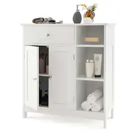 Costway - Bathroom Floor Cabinet Freestanding Kitchen Cupboard Storage Organizer with Drawer - White