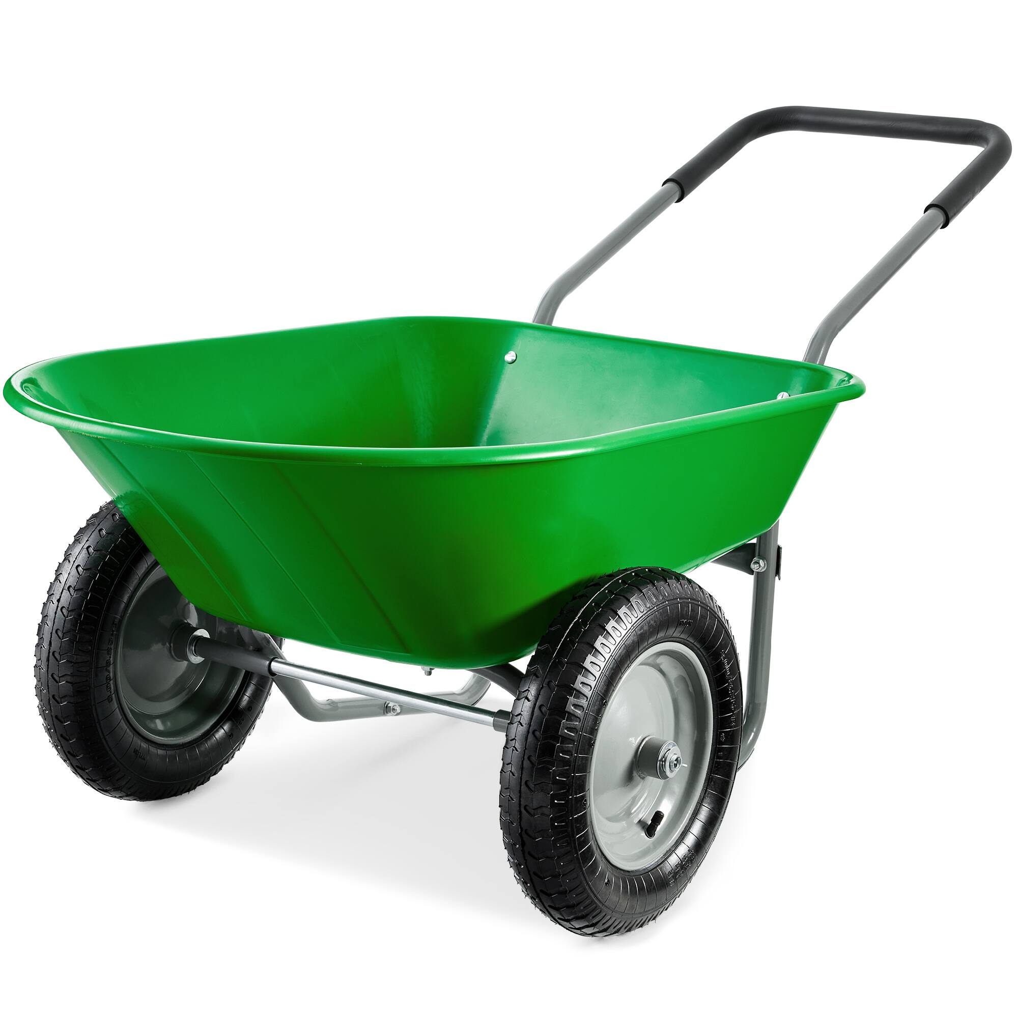 Front. Best Choice Products - Best Choice Products Dual-Wheel Home Wheelbarrow Yard Garden Cart for Lawn, Construction - Bright Green - Bright Green.