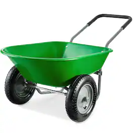 Best Choice Products - Dual-Wheel Home Wheelbarrow Yard Garden Cart for Lawn, Construction - Bright Green