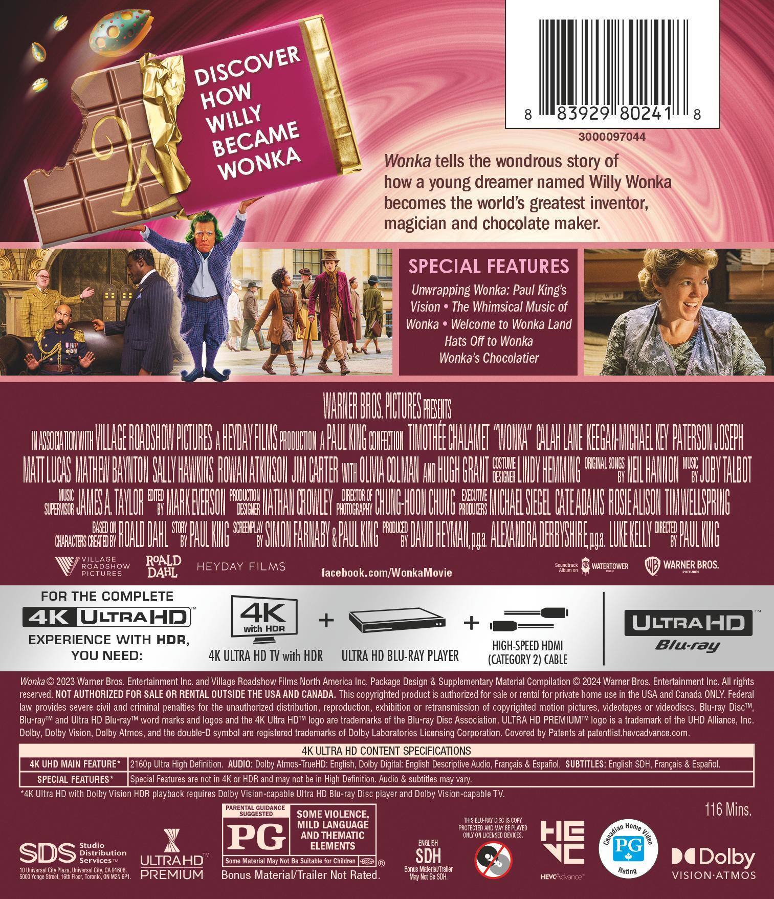 Back. Warner Home Video - Wonka   - 4K Blu-Ray.
