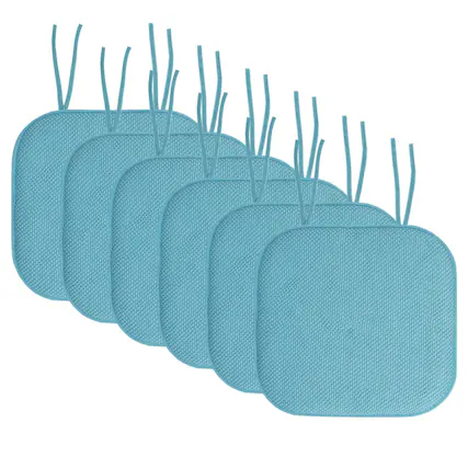 Front. Sweet Home Collection - Honeycomb Memory Foam Non-Slip 16" x 16" Chair Cushion Pad with Ties, 6-Pack - Teal.