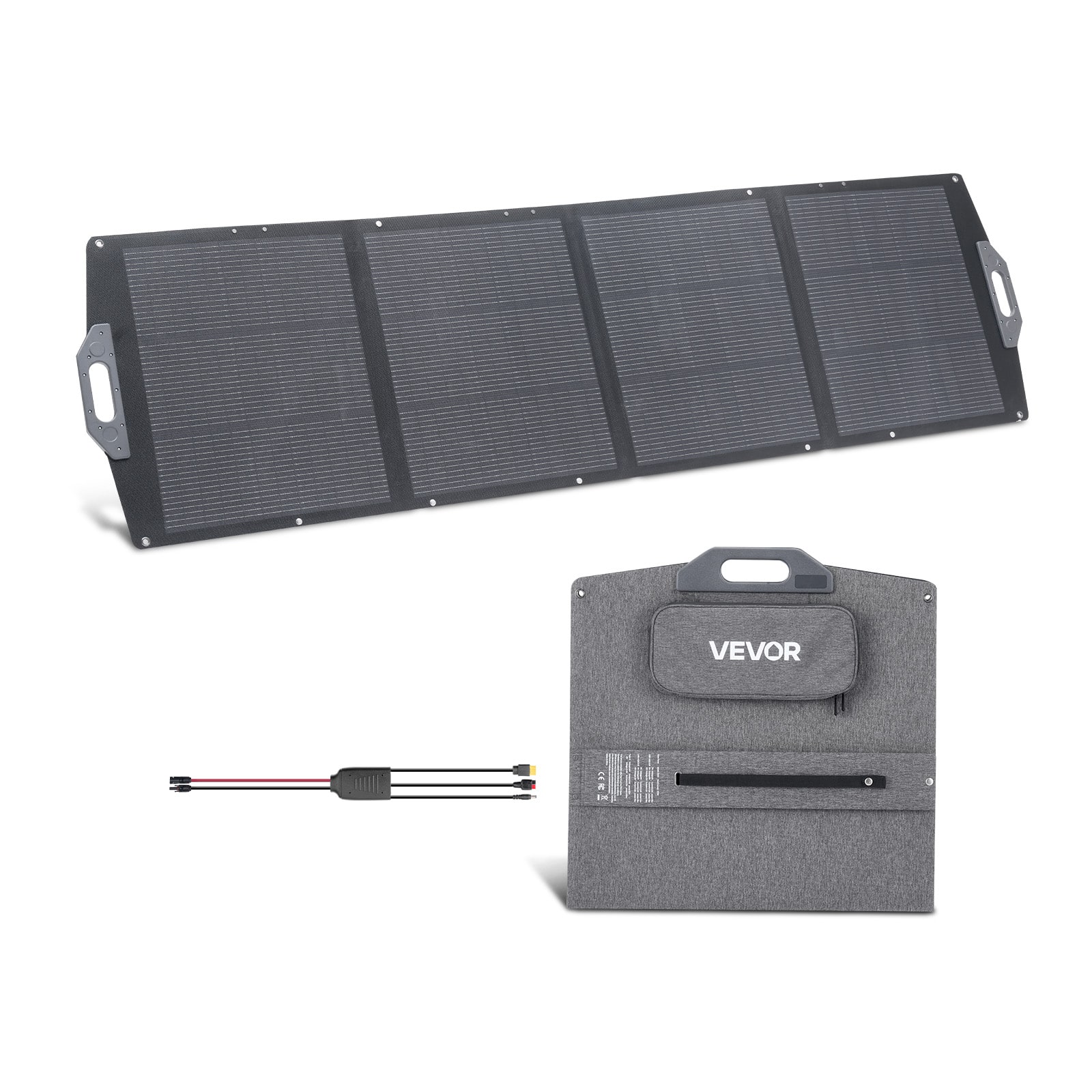 VEVOR - 200W Foldable Solar Panel, 24% High-Efficiency Portable Monocrystalline Solar Panel Charger with MC4 Output, USB-A - Black