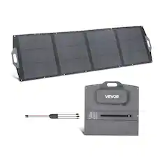 Front. VEVOR - 200W Foldable Solar Panel, 24% High-Efficiency Portable Monocrystalline Solar Panel Charger with MC4 Output, USB-A - Black.
