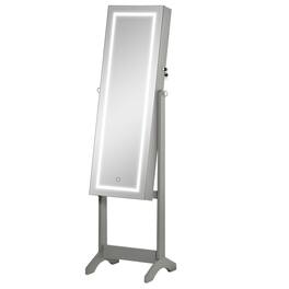 Ecooso - Standing Jewelry Cabinet with LED Light, Lockable Organizer, Full-Length Mirror, 4 Angles - Gray