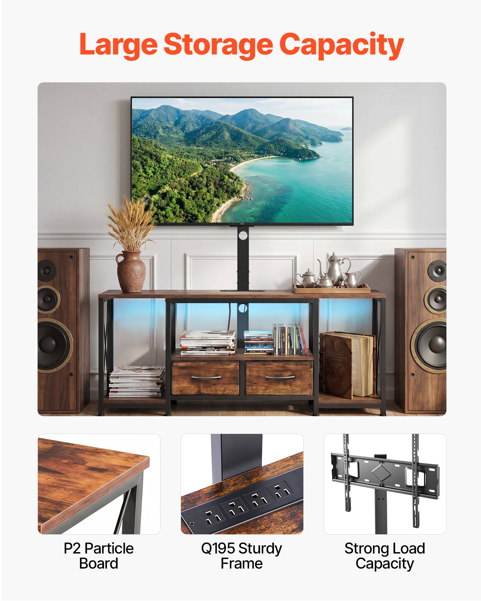 Large Storage Capacity

- P2 Particle Board
- Q195 Sturdy Frame
- Strong Load Capacity