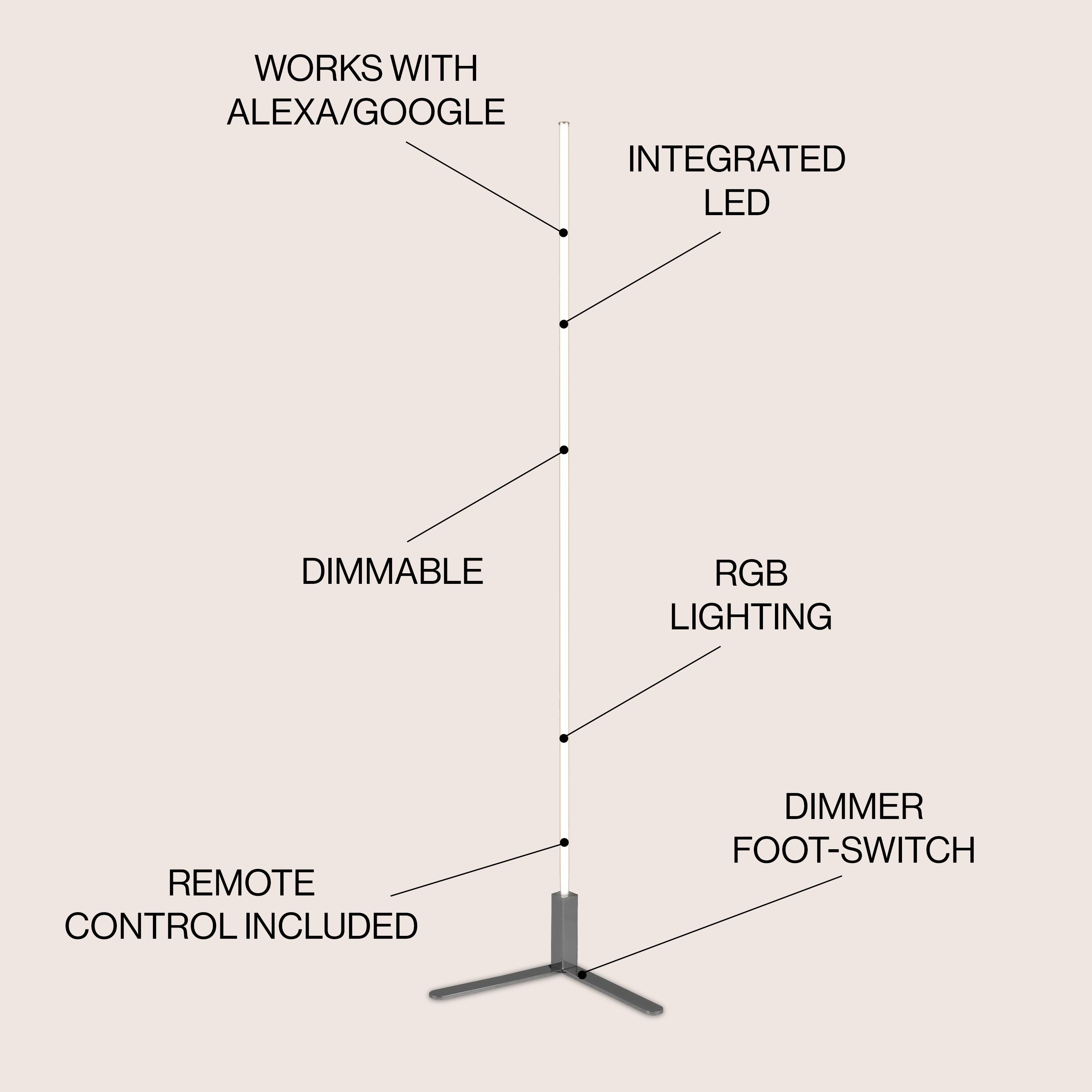 WORKS WITH ALEXA/GOOGLE  
INTEGRATED LED  
DIMMABLE RGB LIGHTING  
REMOTE CONTROL INCLUDED  
DIMMER FOOT-SWITCH
