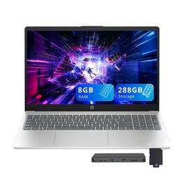 HP - 15.6" HD Laptop,Intel Processor N100,8GB RAM,128GB SSD+160GB Docking Station,Intel UHD Graphics,Win 11 - Silver
