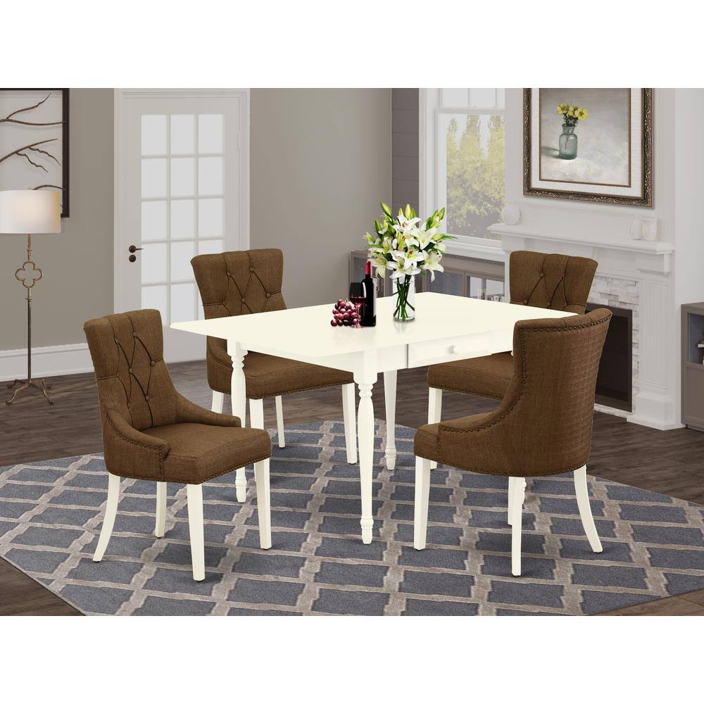 Angle. East West Furniture - Dining Room Set Linen White - Brown.