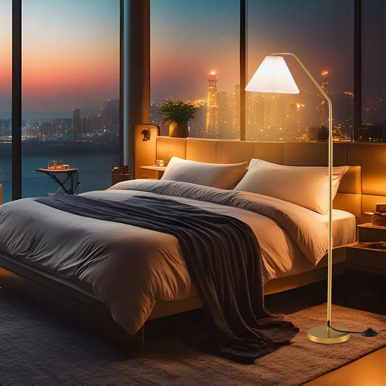 Alt View 7. Ecooso - Floor Lamp with Adjustable Head and Pleated Shade, Standing Reading Lamp for Bedroom.