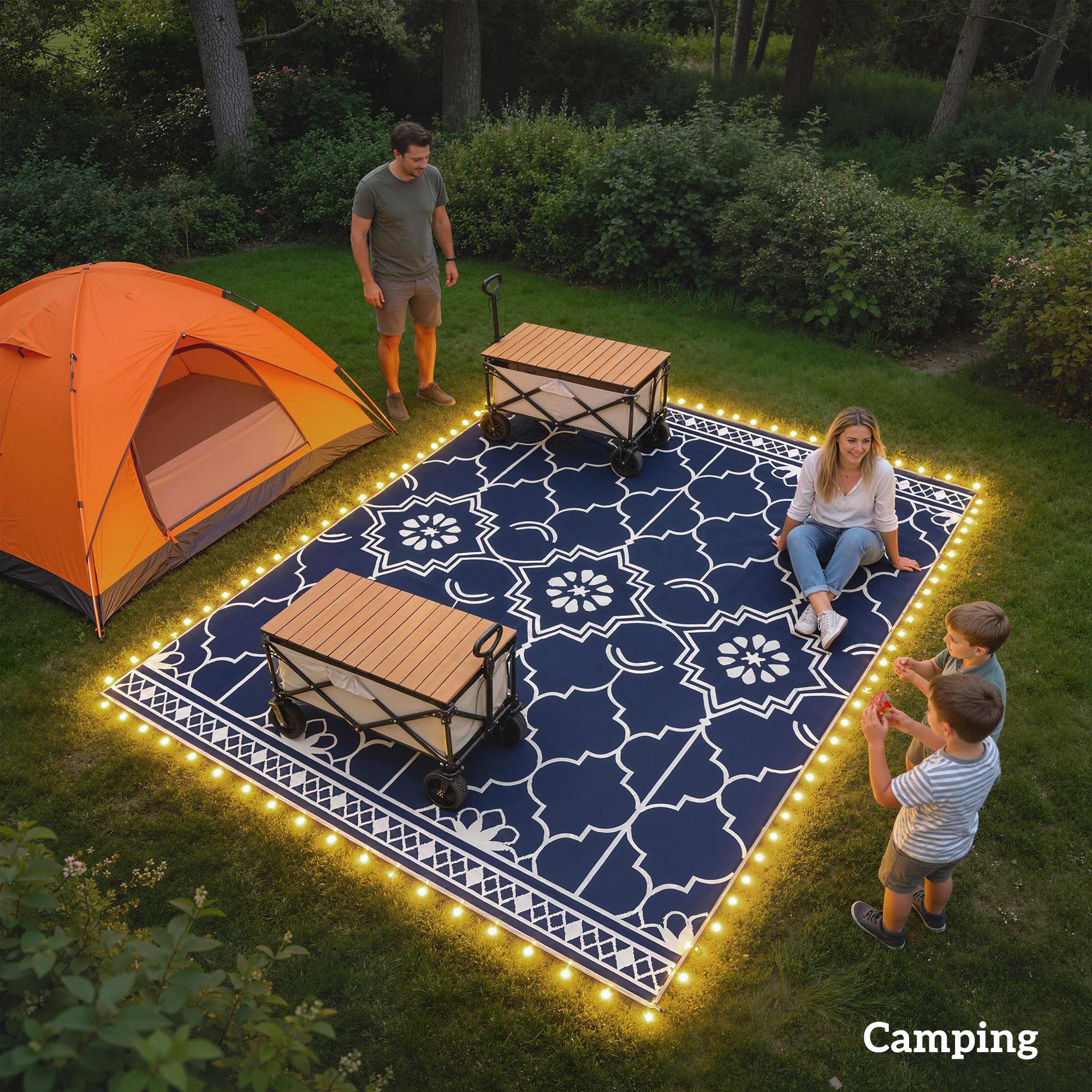 Alt View 7. Outsunny - Outdoor Rug Carpet with LED Lights - Blue.
