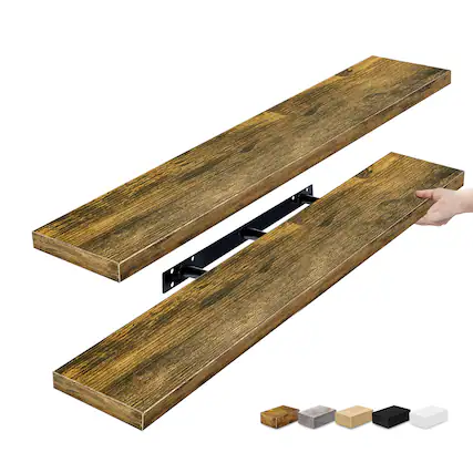 Front. Sorbus - Sorbus 2 Pack 47 x 9.25 Inch Wall Mounted Floating Shelves - Stylish and Functional Storage - Brown.