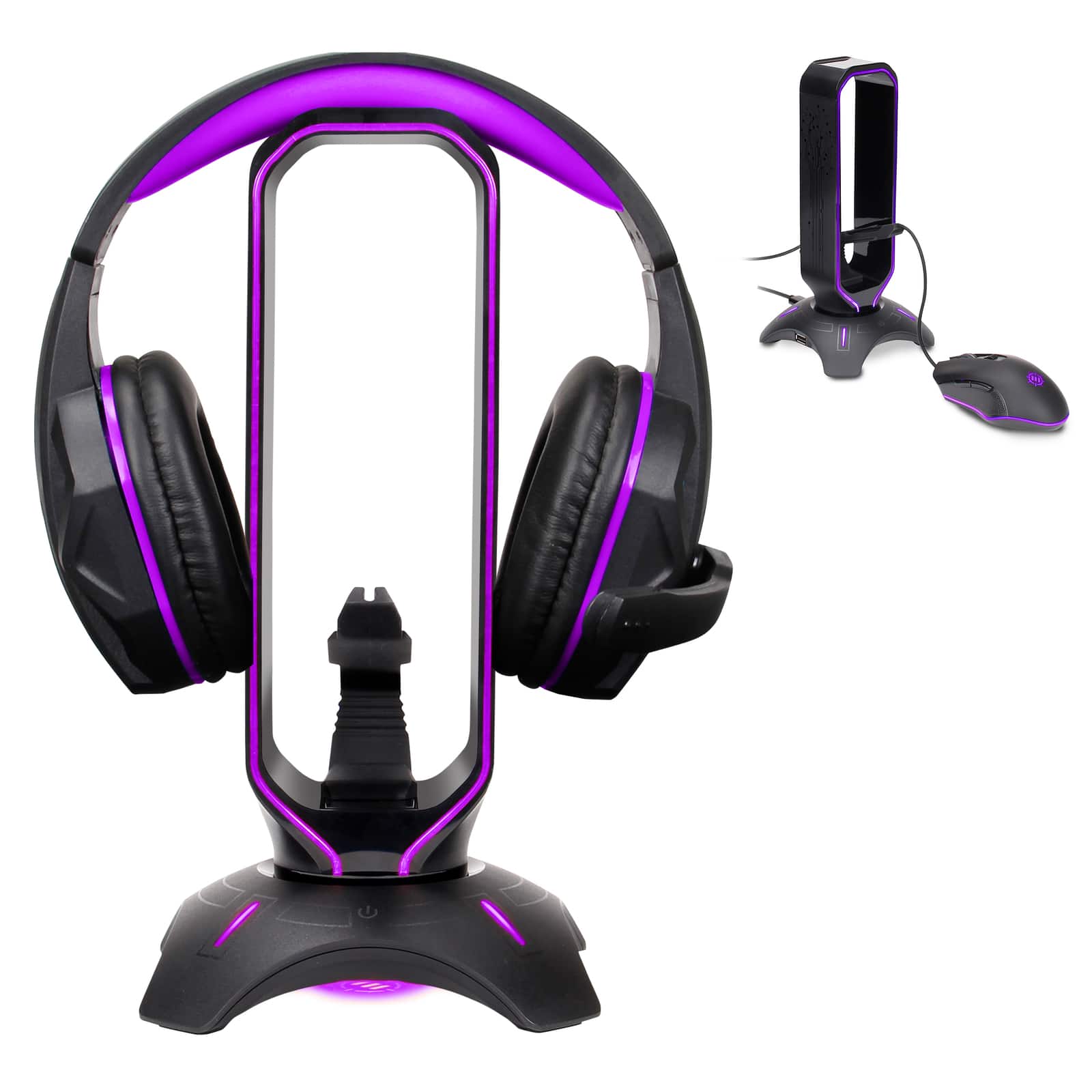 ENHANCE - gaming headset stand - led headphone hanger with mouse bungee - Black