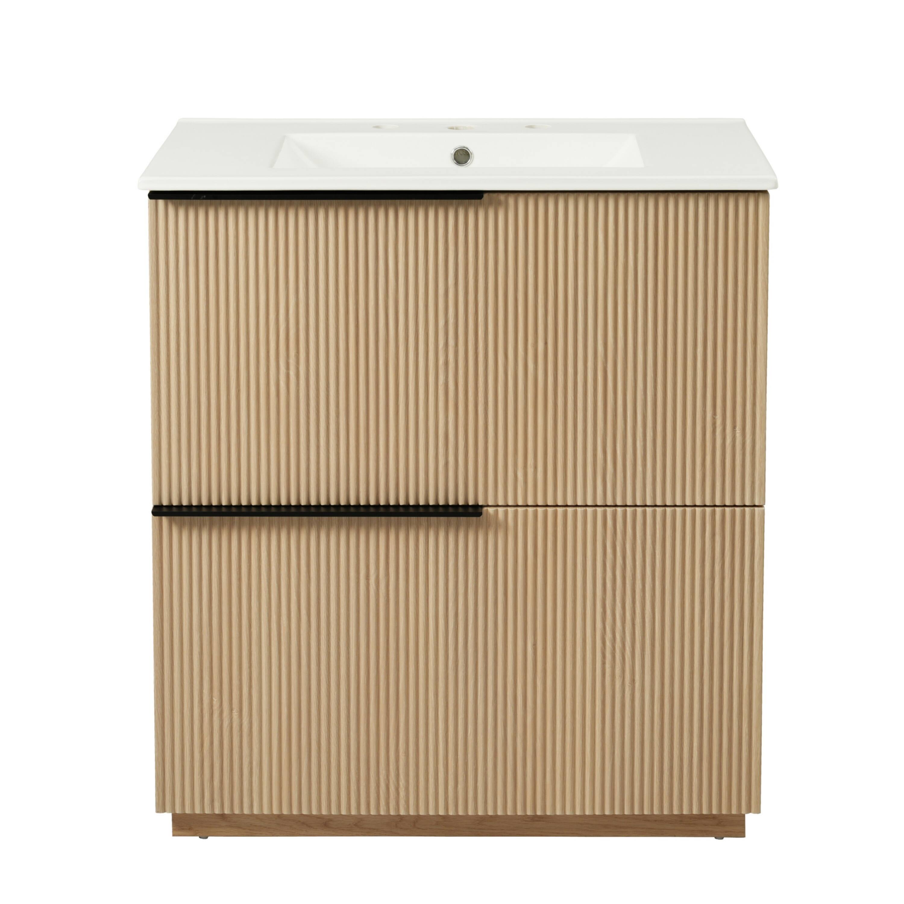 Alt View 6. Loheer - 2.5 ft Bathroom Vanity with Ceramic Sink and Soft-Close Drawers - Natural.