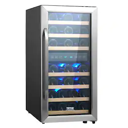 VEVOR - 33-Bottle Wine Cooler, Dual Zone & Dual Temperature Wine Fridge, Freestanding Refrigerator with Circulating Air-cooling - Silver
