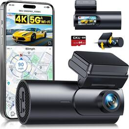 RTMB - Front and rear dash cams, 4K+1080P, 5.8GHz WiFi, GPS, 64G SD card
